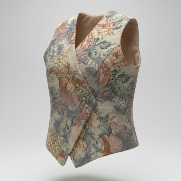 Renni & Rose Tops - Vintage Rennie & Rose Floral Tapestry Double Breasted Vest